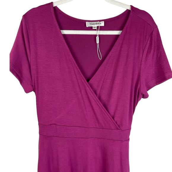 Manydress V-Neck Faux Wrap Pockets Stretch Casual Midi Dress in Purple Size XL‎ - Picture 6 of 10